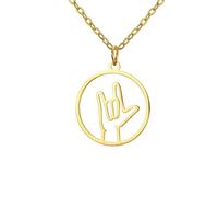 UNIFT Cool Hand Gesture Necklace for Women Men Stainless Steel Sign Language Necklace with Heart/I Love You/OK/Thumbs Up Edgy Bold Punk Rock Jewelry Gifts, One Size, Stainless Steel, No Gemstone