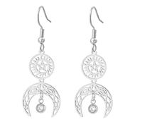 UNIFT Crescent Moon and Sun Earring Stainless Steel Supernatural Pentagram Pendant Celtic Jewelry Gifts for Women (silver)