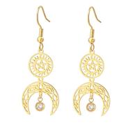 UNIFT Crescent Moon and Sun Earring Stainless Steel Supernatural Pentagram Pendant Celtic Jewelry Gifts for Women (gold)