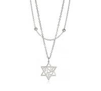 UNIFT David Star Celtic Triple Spiral Layered Necklace For Women Men Stainless Steel Hollow Out Star Of David Triple Spiral Pendant Necklace Jewelry Gift (silver)