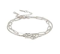 unift Double Layer Bracelet for Women Stainless Steel Double Layer Fox Pendant Bracelet Cute Fox Gift for Fox Lover, One Size, Stainless Steel Jade Gemstone, No Gemstone