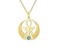 UNIFT Eye of Horus Ankh Cross Necklace for Women Men Stainless Steel Ancient Egyptian Eye of Horus with Egyptian Life Sign Ankh Cross | Double Wing Pendant Necklace Amulet Jewelry (gold 2)