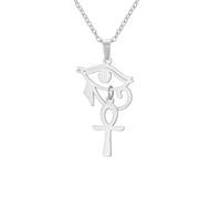 UNIFT Eye of Horus Ankh Cross Necklace for Women Men Stainless Steel Ancient Egyptian Eye of Horus with Egyptian Life Sign Ankh Cross | Double Wing Pendant Necklace Amulet Jewelry (silver)