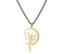 UNIFT Fairy Pixie Tinkerbell Silhouette Necklace For Women Girls Stainless Steel Exquisite Magical Pixie Angel Pendant Necklace Jewelry Gift (gold 3)
