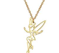 UNIFT Fairy Pixie Tinkerbell Silhouette Necklace For Women Girls Stainless Steel Exquisite Magical Pixie Angel Pendant Necklace Jewelry Gift (gold 2)