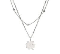 UNIFT Four Leaf Clover Necklace For Women,Stainless Steel Dainty Four Leaf Clover Double Lucky Pendant Necklace,Amulet Necklace Jewelry Friendship Gifts (silver)