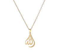 UNIFT Islamic Muslim Allah Layered Necklaces For Women Stainless Steel Charm Water Drop Heart Shape Allah Pendant Double Layer Necklace Islamic Jewelry (gold 1)
