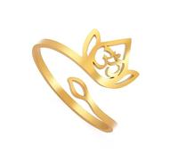 UNIFT Lotus Om Ring For Women Stainless Steel Hollow Out Personalize Spiritual Buddhism Scripture Open Lotus Om Symbol Ring Religious Yogi Symbol Jewelry (gold), Gold,Stainless Steel