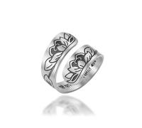 UNIFT Lotus Ring for Women Men Stainless Steel Open Adjustable Dual-Sided Four-Leaf Clover Ring with Engraved Sanskrit Prayer Lucky Meditation Yoga Jewelry Gift, Stainless Steel, No Gemstone