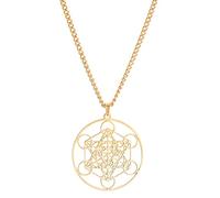 UNIFT Metatron’s Cube Pendant Necklace For Men Women Stainless Steel Geometric Style Hollow Out Seals of Archangel Necklace Spiritual Healing Talisman Jewelry (gold 2)