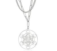 UNIFT Metatron’s Cube Pendant Necklace For Men Women Stainless Steel Geometric Style Hollow Out Seals of Archangel Necklace Spiritual Healing Talisman Jewelry (silver 1)