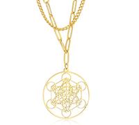 UNIFT Metatron’s Cube Pendant Necklace For Men Women Stainless Steel Geometric Style Hollow Out Seals of Archangel Necklace Spiritual Healing Talisman Jewelry (gold 1)