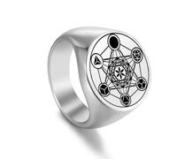 UNIFT Metatron’s Cube Ring for Men Women Stainless Steel Angel Seal Archangel Metatron Sacred Geometry Style Ring Protection Amulet (silver 1, 10)