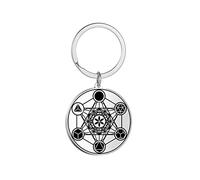 UNIFT Metatron's Cube Keychain For Women Men Stainless Steel Sacred Geometry Hexagram Round Spiritual Keychain Amulet Jewelry, Sliver, Moderate