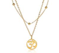 UNIFT Necklace For Women- Aum Om Ohm Sanskrit Symbol Round Pendant Beaded Double Layer Chain Charm Necklace,Hinduism Yoga Sanskrit Personalized Amulet Dainty Pendant Necklace Jewelry (gold)