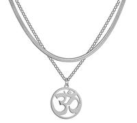 UNIFT Necklace For Women- Aum Om Ohm Sanskrit Symbol Round Pendant Beaded Double Layer Chain Charm Necklace,Hinduism Yoga Sanskrit Personalized Necklace Amulet Jewelry (snake bone chain - gold)