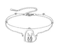UNIFT Rabbit Bracelet Stainless Steel Adjustable Bunny Charm Heart Charm Bracelet for Mother Wife Daughter Family Animal Jewelry Gifts, adjustable, Stainless Steel, no gemstone