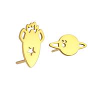 UNIFT Saturn and Rocket Stud Earrings for Women Stainless Steel Cool Minimalist Asymmetric Space Star Stud Earrings Graduation Gift, One Size, Stainless Steel, No Gemstone