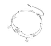UNIFT Sea Turtle Starfish Bracelet Anklet For Women Stainless Steel Hollow Out Adjustable Layered Summer Beach Nature Ocean Jewelry Gifts, adjustable, Stainless Steel, no gemstone