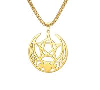 UNIFT Star of David Celtic Knot Necklace for Women Men Stainless Steel Irish Celtic Hexagram Triple Moon Goddess Pendant Necklace Magic Amulet Jewelry (gold 1)