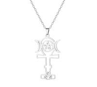 UNIFT Triple Moon Goddess Ankh Cross Necklace for Women Men Stainless Steel Triple Moon Goddess Pendant Necklace Wiccan Pagan Jewelry Amulet Gifts (silver)