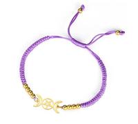 UNIFT Triple Moon Goddess Bracelet For Women Men Stainless Steel Wicca Symbol Pentagram Crescent With a Bead Colorful Weave Adjustable Bracelets Pagan Amulet Jewelry (gold-P)