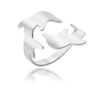 UNIFT Two Dolphin Ring for Women Stainless Steel Open Adjustable Ring Mutual Love Dolphin Jewelry Gift for Her Birthday Anniversary Valentine's Day