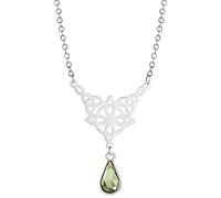 UNIFT Witch Knot Necklace For Women Stainless Steel Hollow Out Celtic Knot With Teardrop-shaped Amethyst Colorful Crystal Pendant Necklace Wiccan Symbol Jewelry Gifts (green crystal)