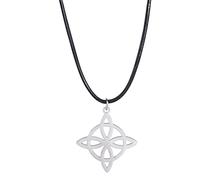 UNIFT Witches Knot Necklace For Women Men Stainless Steel Witchcraft Symbol Celtic Witch's Knot Pendant (Leather Rope) Necklace Pagan Jewelry (black)