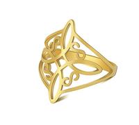 UNIFT Witches Knot Ring For Women Stainless Steel Celtic Quaternary Wiccan Geometric Style Witches Knot Ring Witchcraft Amulet Jewelry Gift (7, gold)