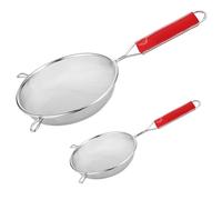 Unify 2 Pieces Stainless Steel Soup & Juice Strainer/Liquid Filter for Kitchen Use, Large Soup Chalni with Red Handle, Rice & Juice Use (Size-4, 6 Dia- 11cm, 16cm, Set of 2,Silver)
