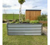 UNIGARDIA Square Metal Raised Bed, 180 x 90 x 60 cm, Stainless Steel Raised Beds for the Garden (Silver, 56 cm High)