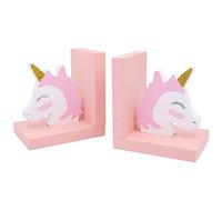 Unigift Cute Pink Wooden Bookends (2 Pack) - Bookends for Books/CDs/DVDs/Video Games - Home Office Library Decoration - Birthday Gift