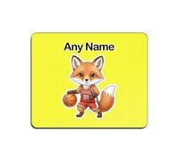 UNIGIFT Personalised Gift - Basketball Fox 3mm Yellow Mouse Pad (Sport Animal Design) Custom Name Mat - Cute Kit Cub Tod Reynard