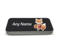 UNIGIFT Personalised Gift - Basketball Fox Black Metal Pencil Case Tin (Sport Animal Design) Custom Name Message Box Organiser - Cute Kit Cub Tod Reynard