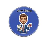 UNIGIFT Personalised Gift - Bearded Professional Business Man Blue Round Glossy Coaster (Office Hero Design) Custom Name - Gentleman