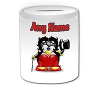 UNIGIFT Personalised Gift - Betty Boop Money Box (Penguin Cartoon Character Costume) Unique Name Message Saving Piggy Bank Silly Funny Superhero Hero Super