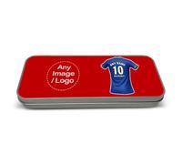 UNIGIFT Personalised Gift - Birmingham Fan Red Metal Pencil Case Tin (Royal Blue Football Jersey Design) Custom Name Message Box Organiser- Small Heath B9 Club