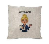UNIGIFT Personalised Gift - Blonde Boss Lady 40x40 cm Cushion Cover Dark Premium Linen Look Business Women Admins (Office Queen Design) Custom Name Sofa Pillow Case - Female Entrepreneur Manager