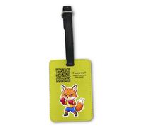 UNIGIFT Personalised Gift - Boxing Fox Yellow Luggage Tag (Sport Animal Design) Custom Name Baggage Suitcase Bag - Cute Kit Cub Tod Reynard Boxer Martial