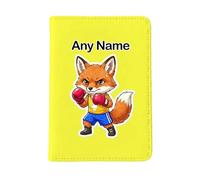 UNIGIFT Personalised Gift - Boxing Fox Yellow Passport Holder Cover (Sport Animal Design) Custom Name Message - Cute Kit Cub Tod Reynard Boxer Martial