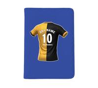 UNIGIFT Personalised Gift - Burton Town Fan Blue Passport Holder Cover (Yellow and Black Football Jersey Design) Custom Name Message - Staffordshire DE13 Club