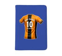 UNIGIFT Personalised Gift - Cambridge Town Fan Blue Passport Holder Cover (Amber and Black Football Jersey Design) Custom Name Message - Cambridgeshire CB5 Club