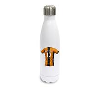 UNIGIFT Personalised Gift - Cambridge Town Fan Glossy White Stainless Steel Water Bowling Bottle (Amber and Black Football Jersey Design) Custom Name Message - Cambridgeshire CB5 Club