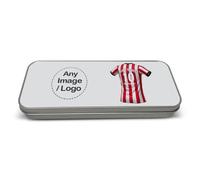 UNIGIFT Personalised Gift - Cathedral City Fan White Metal Pencil Case Tin (Red White Stripes Football Jersey Design) Custom Name Message Box Organiser - Lincolnshire LN5 Club