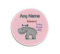 UNIGIFT Personalised Gift - Crazy Hippo Lady Round Glass Coaster (Animal Slogan Design White) Any Name Message Unique - Zoo Silly Cute Funny Novelty Wild Lover Hippopotamus