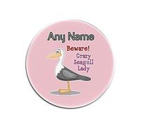 UNIGIFT Personalised Gift - Crazy Seagull Lady Round Glass Coaster (Animal Slogan Design Colour) Any Name Message Unique - Zoo Silly Cute Funny Novelty Wild Lover Bird Ocean Seaside