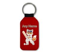 UNIGIFT Personalised Gift - Cricket Fox Red Rectangle Keyring (Animal Design) Any Name Message Unique - Cute Kit Cub Tod Reynard Illustration Artwork Keychain