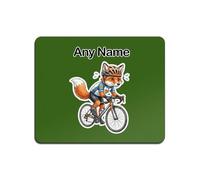 UNIGIFT Personalised Gift - Cycling Fox 5mm Green Mouse Pad (Sport Animal Design) Custom Name Mat - Cute Kit Cub Tod Reynard Bicycle