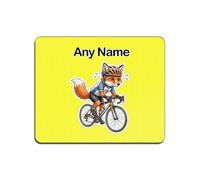 UNIGIFT Personalised Gift - Cycling Fox 5mm Yellow Mouse Pad (Sport Animal Design) Custom Name Mat - Cute Kit Cub Tod Reynard Bicycle